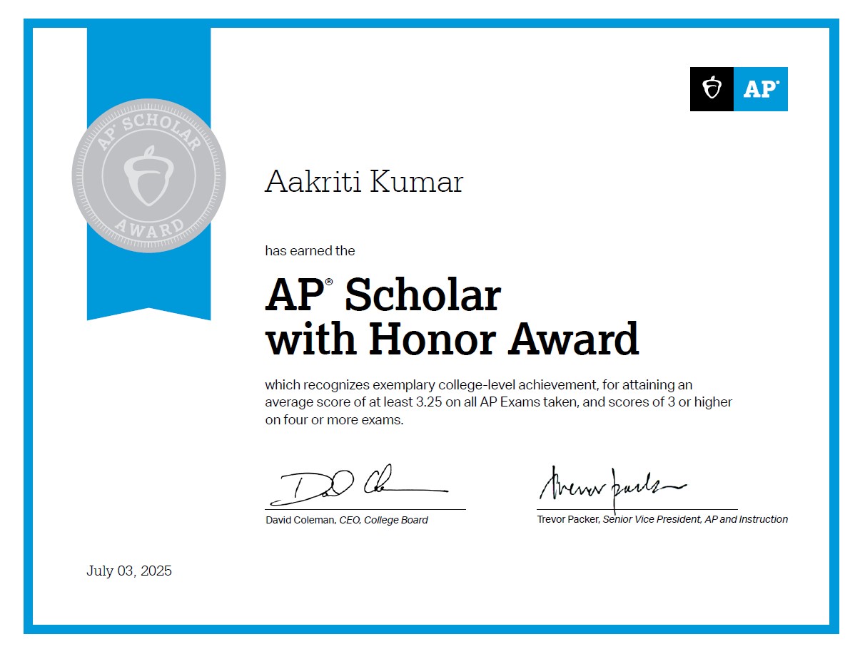 AP Scholar with Honor Award certificate thumbnail